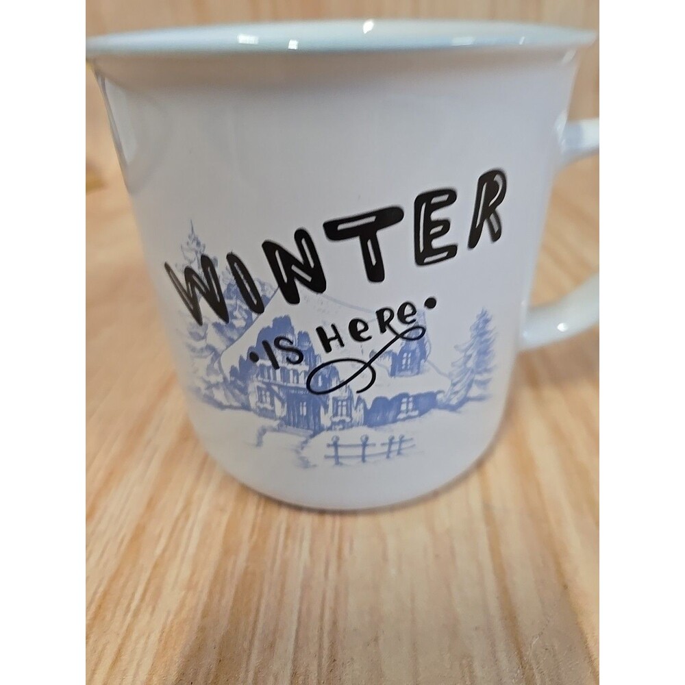 WINTER IS HERE Heavy Diner Style Mug Cup 21oz White Snow CABIN